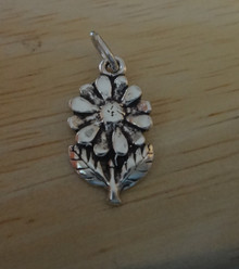 20x10mm Daisy Flower with Stem & Leaves Sterling Silver Charm