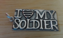 13x27mm Rectangle Military says I Love My Soldier w/ Heart Sterling Silver Charm