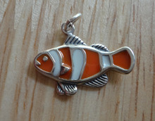 Orange & White Enamel Clown Fish Sterling Silver Charm