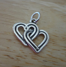 19x19mm Intertwined Double Wedding Hearts Sterling Silver Charm