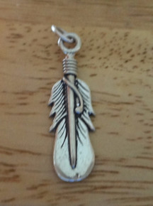 Rounded 28x9mm Indian Feather Sterling Silver Charm