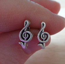 TINY 6x12mm Treble Clef Sterling Silver Stud Post Earrings