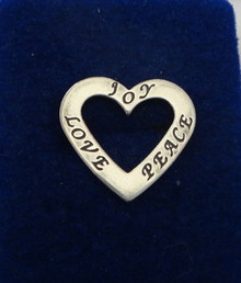 says Love, Joy, & Peace Heart Sterling Silver Charm