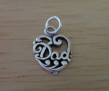 Tiny 15x11mm says Dad on a Heart Sterling Silver Charm