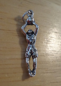3D 8x27mm Female with pony tail Basketball Player Sterling Silver Charm