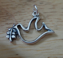 16x21mm Dove Outline & Olive Branch Sterling Silver Charm