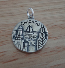 16mm says Chicago, The Windy City double sided Sterling Silver Charm