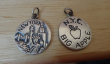 16mm double sided says New York City The Big Apple Sterling Silver Charm