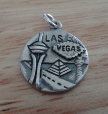 16mm says Las Vegas The Silver City double sided Sterling Silver Charm