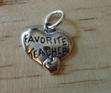 Favorite Teacher Heart & Apple Sterling Silver Charm