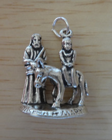 3D 7gram Mary and Joseph on a Donkey Nativity Christmas Sterling Silver Charm