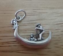 3D 20x15mm Gondola of Venice Italy Tourist Sterling Silver Charm