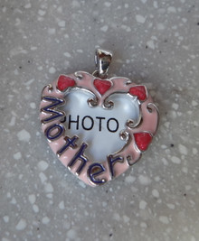 Pink Enamel says Mother Heart Frame Sterling Silver Charm