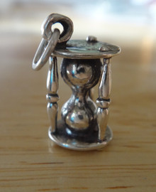 3D 19x10mm Antique style Hour Glass Sterling Silver Charm