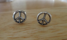 Tiny 8mm Peace Sign Sterling Silver Stud Earrings