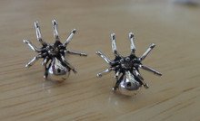 Tiny 11x12mm Tarantula Black Widow Spider Sterling Silver Stud Earrings