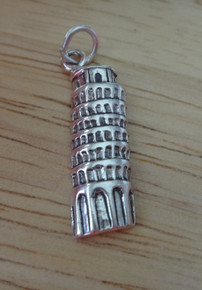 8x25mm Leaning Tower of Pisa Travel Sterling Silver Charm