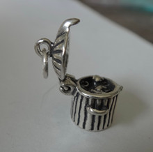 3D 11x15mm 3.7 gram Movable Cat in a Trash Can Sterling Silver Charm