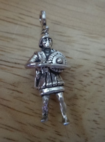 3D 11x26mm Trojan Roman Spartan Soldier Mascot Sterling Silver Charm