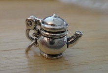 3D 17x13mm Movable Coffee Pot Teapot Curly handle Sterling Silver Charm