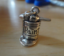 3D 15x18mm Heavy Paint Can & Brush Sterling Silver Charm
