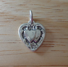 13x15mm Double Puffy Wedding Heart Sterling Silver Charm