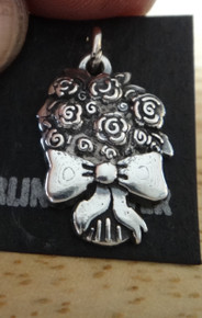 Rose Flower Bouquet tied with a Ribbon Sterling Silver Charm