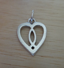 Cut Out Christian Fish Heart Sterling Silver Charm