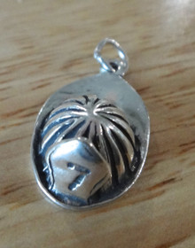3D 23x14mm Fireman Firefighter's with number 7 Helmet Sterling Silver Charm