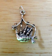 22x16mm  3D 2.6g Bagpipes Musical Instrument Sterling Silver Charm