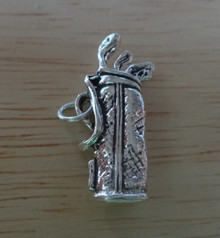 3D 12x22mm 4.5g Detailed Golf Bag w/ Clubs Sterling Silver Charm