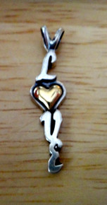 8x32mm Sterling Silver & 14K Gold Heart says Love Charm Pendant