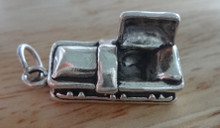 3D 8x22mm Solid Heavy Halloween Funeral Coffin Sterling Silver Charm
