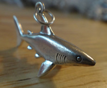 3D 17x27mm Solid Shark Fish Sterling Silver Charm