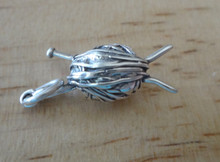 3D Knitting Needles and Yarn Knit Sterling Silver Charm