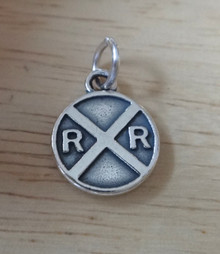 13mm Sterling Silver Train Railroad Crossing Sign Charm