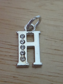 9x16mm 5 Clear Crystals Alphabet Letter Initial H Sterling Silver Charm