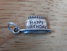 20x10mm Happy Birthday Cake Sterling Silver Charm with Candles