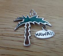 23x22mm Movable Green Palm Tree Hawaii Sterling Silver Charm