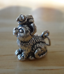 17x14mm 3D Sitting Cat & Mouse on Head Sterling Silver Charm