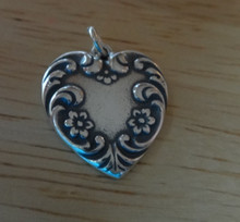 19x21mm Very Pretty Large Decorated Heart Sterling Silver Charm