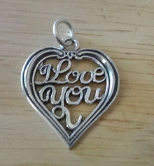 21x25mm says I Love You in Large Heart Sterling Silver Charm