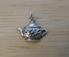15x14mm Coffee Tea Teapot with Flower Sterling Silver Charm