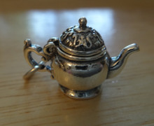 3D 16x25mm 5 gram Movable Coffee Tea Teapot Fancy Lid Sterling Silver Charm