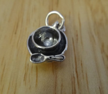 12mm Small Tea Coffee Cup & Saucer with Spoon Sterling Silver Charm