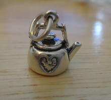3D 13x13mm 3.6g Teapot Coffee Kettle with Heart Sterling Silver Charm