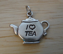 22x18mm Teapot says I (Heart) Love Tea Sterling Silver Charm