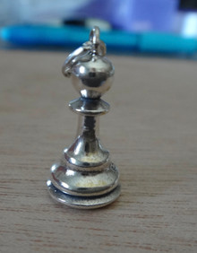 3D 10x21mm Pawn Chess Game Piece Sterling Silver Charm