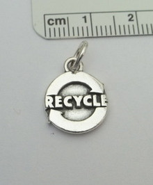 says Recycle Symbol Sign Sterling Silver Charm