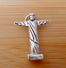 3D 18x25mm Solid Jesus Cross Statue Rio de Janeiro Brazil South America Sterling Silver Charm